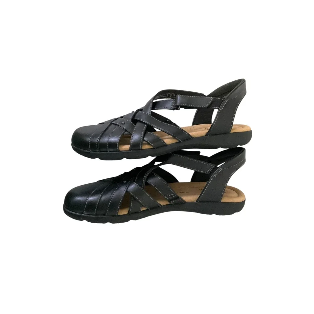 Clarks Collection Women Black Leather Strappy Comfort Slingback Sandals Size 8‎